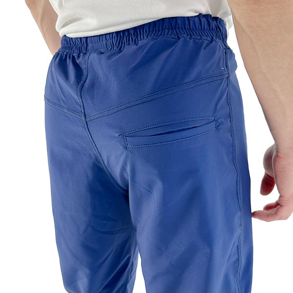 rear view of a  blue sublimated sports trousers