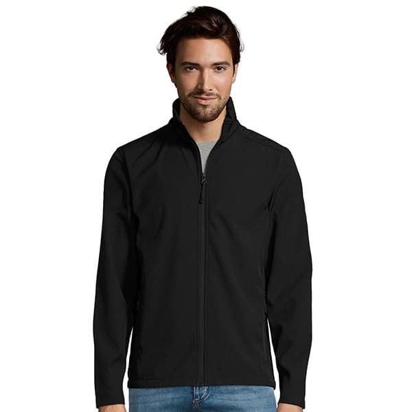 man wearing a black softshell